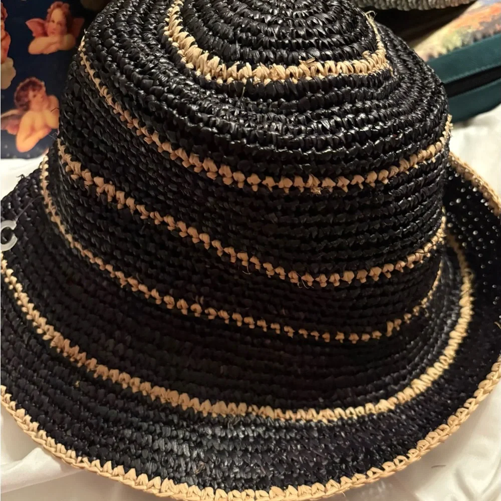 WYETH  Black and Tan Straw Hat New without tags - Picture 2 of 4